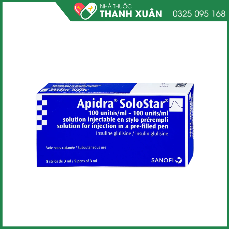 Bút tiêm Apidra SoloStar 100IU/ml trị đái tháo đường (5 cây x 3ml)
